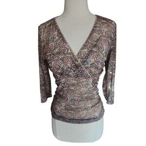 The Limited Babydoll Top Womens S Vintage Y2K Paisley Fairy Semi-sheer Ruched